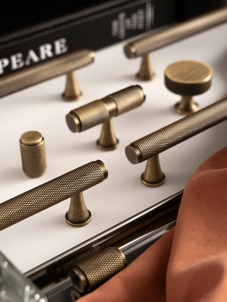 Bronze Brass Cabinet Handles Antique Knurled Wardrobe Pulls Cupboard Bar Handle Textured Drawer Knob
