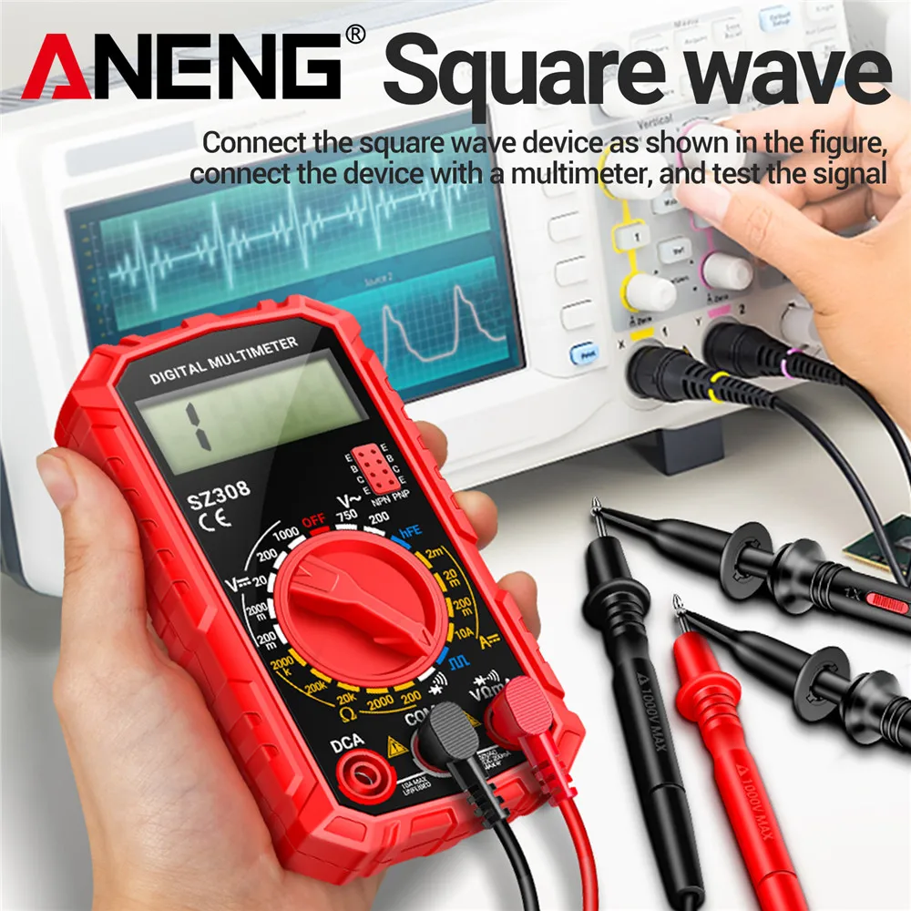 ANENG SZ308 Digital Multimeter AC/DC High-Precision Multifunction Voltage Current Resistance HFE Triode Square Wave Detector Too