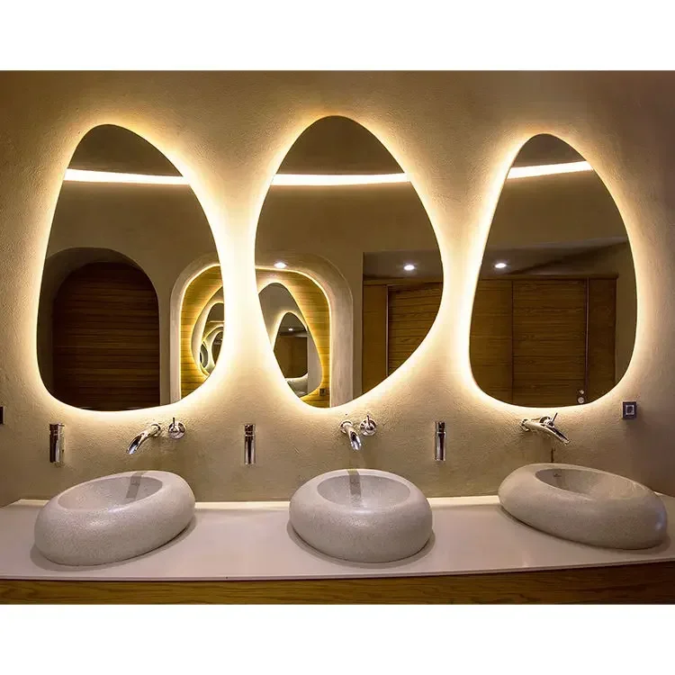 

'for Norhs frameless large led behind bathroom art mirror smart led irregular asymmetrical mirror wall Bathroom light Mirror