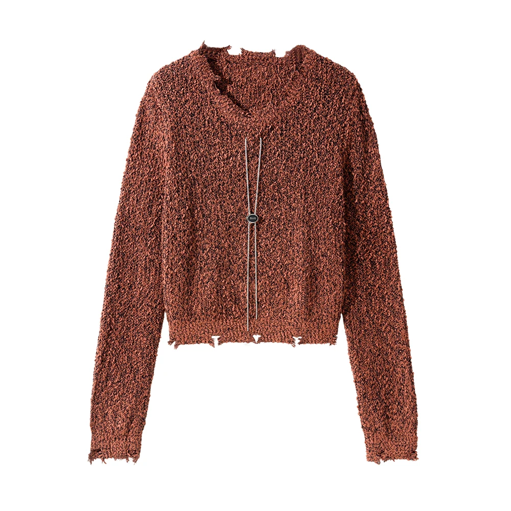 Rode gedraaide gebreide ronde Ne trui dames innerlijke slijtage gat ontwerp herfst winter nieuwe Sle casual comfortabele warme top