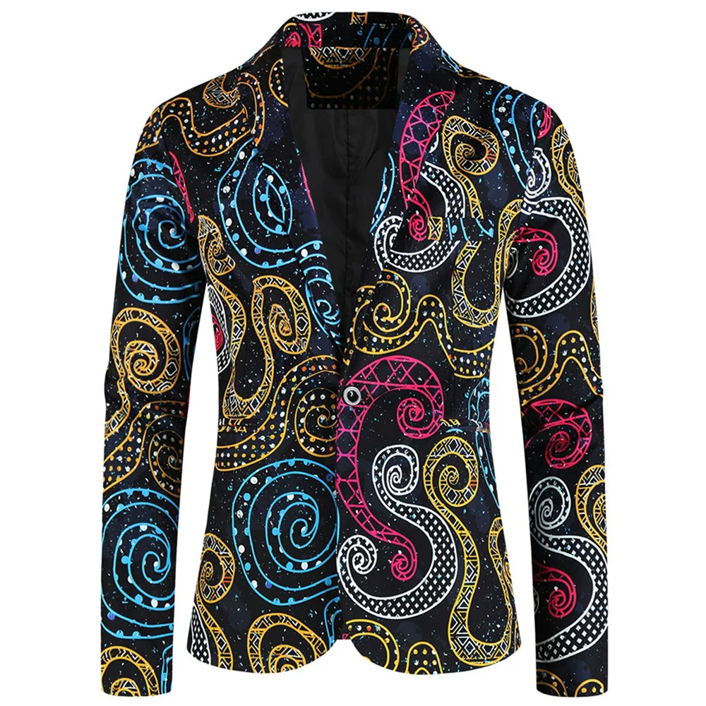 

Элитные винтажные мужские пиджаки с принтом, однобортные, в стиле хип-хоп, повседневные костюмные жакеты, осенне-весенние, приталенные, для торжественных мероприятий