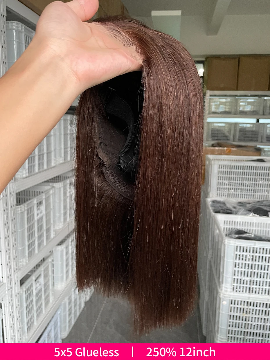 #2 Brown Chocolate Color 250 Density Lace Frontal Wig Human Hair Raw Vietnamese Double Drawn 13x4 Bob Lace Front Human Hair Wigs