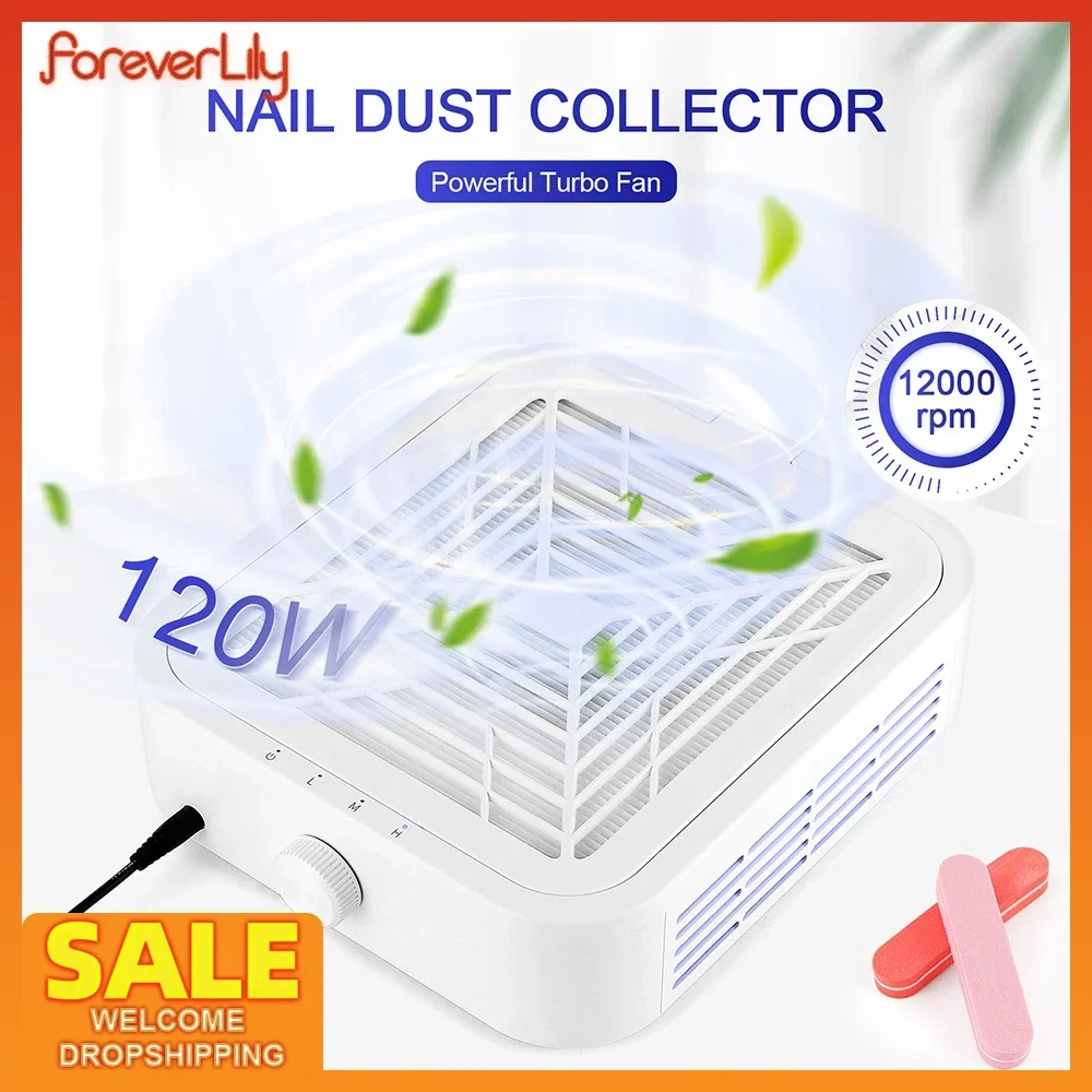 

120W Nail Dust Collector Low Noise 12000RPM Turbo Brushless Nail Dust Collector With 2 Reusable Filter Vacuum Fan Dust Extractor