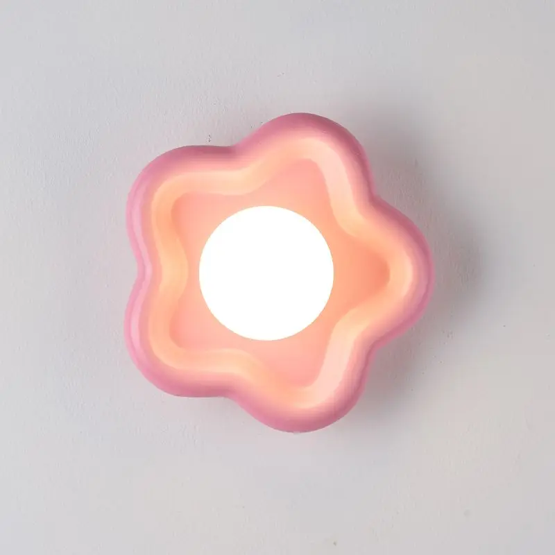 

Modern Bedroom Bedside Wall Lights Pink Blue White Resin Flower Wall Lamp for Living Room Aisle Entrance Hallway Stair Fixtures