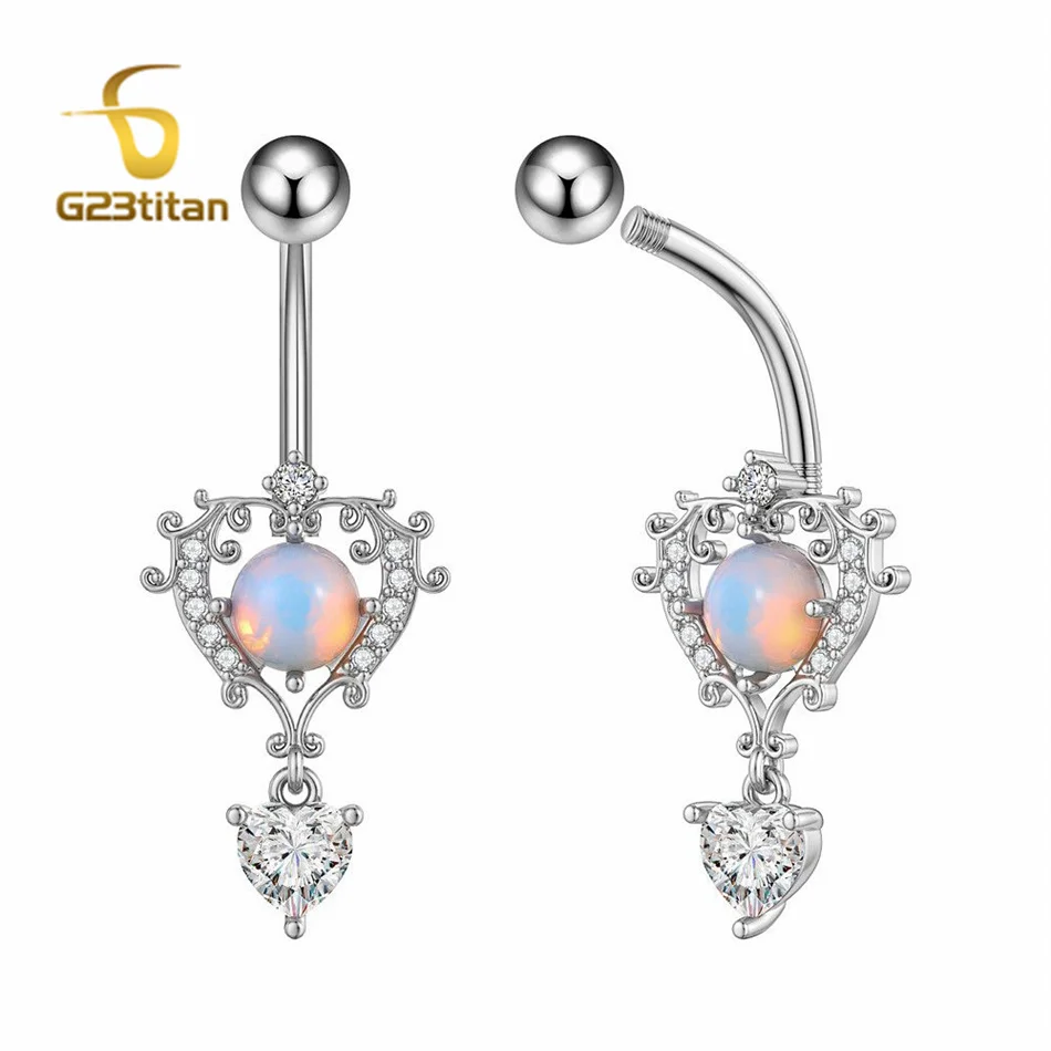 Zirconi ipoallergenici chirurgici Anello per ombelico Pietra opale Perla appesa G23 Titanio Bilanciere Piercing 14G Gioielli per ombelico