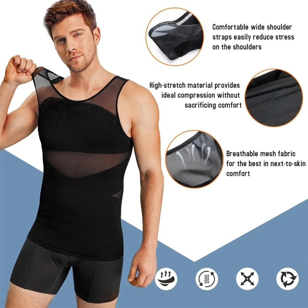 Summer New Men's body shaping top mesh double layer vest waist and abdomen breathable sports fitness body shaping top