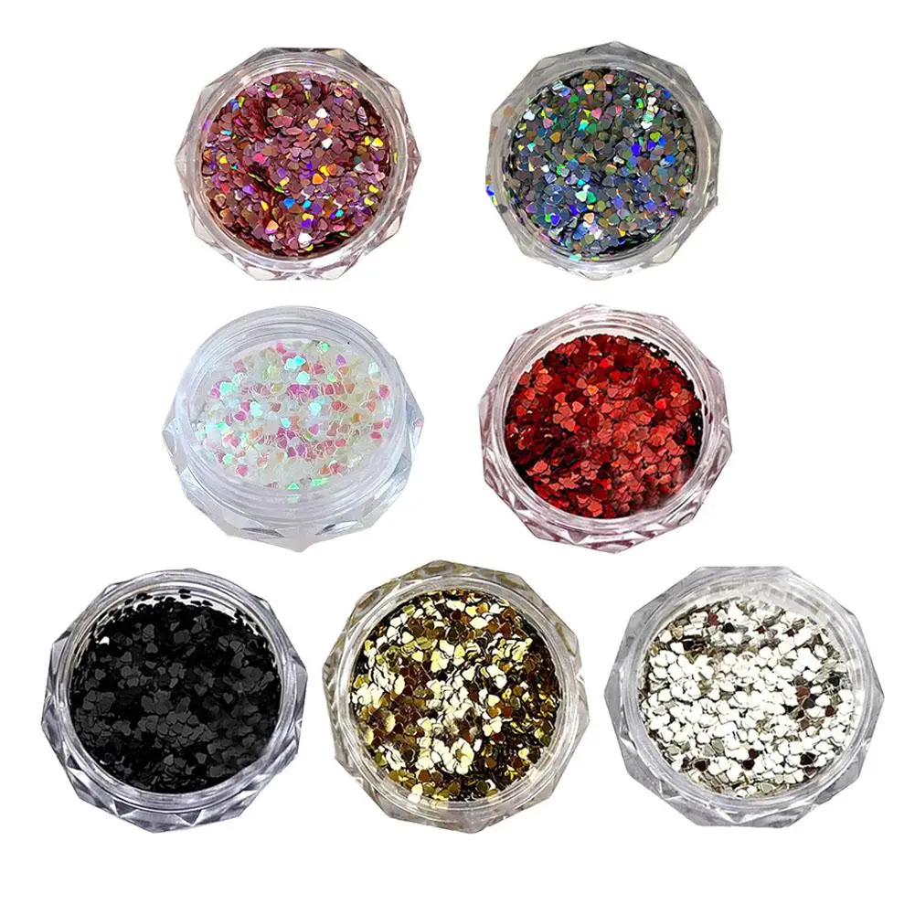 1Mm Mini Loving Heart Shape Glitter Powder Nail Charm Gold and Silver Sequins Powder Winter Nail Accessories Decoration