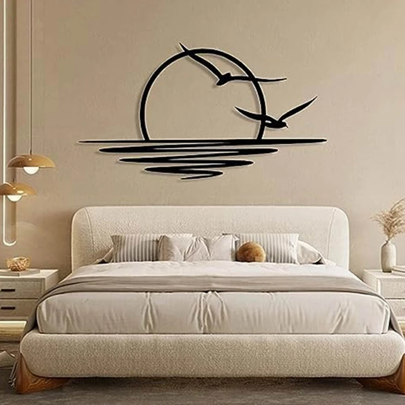 Sunrise Metal Wall Art, Sun and Seagulls Wall Decor, Metal Wall Decor, Abstract Sunset Home Decor, Minimalist Line Art