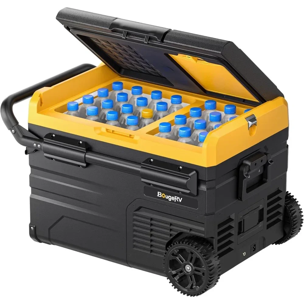 

%a 12V Car Refrigerator Dual Zone, Portable Freezer Fridge APP Control, 37 Quart Compressor Freezer Fridge 12V/24V DC 110~240V