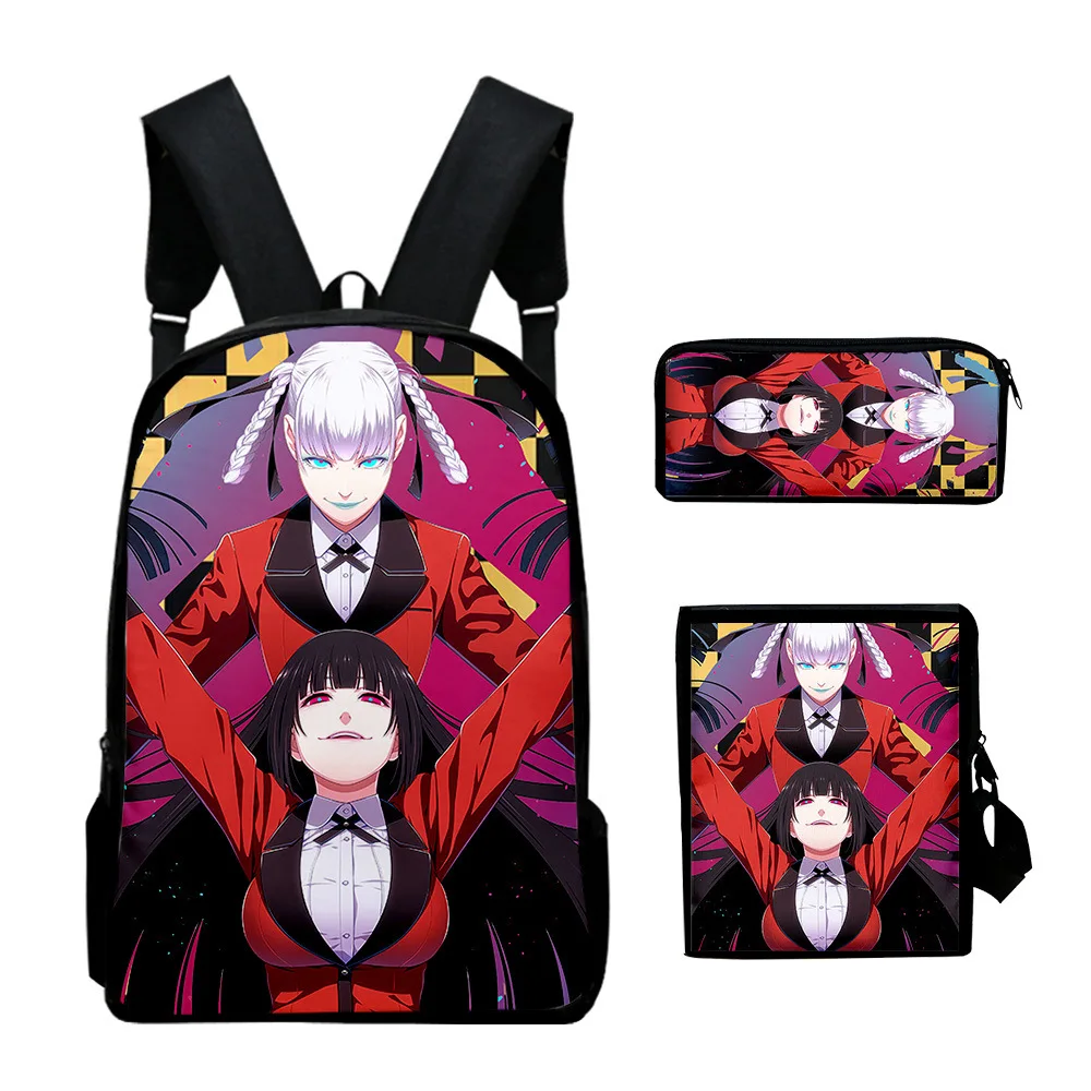 

Harajuku Popular Cool Kakegurui 3D Print 3pcs/Set pupil School Bags Laptop Daypack Backpack Inclined shoulder bag Pencil Case