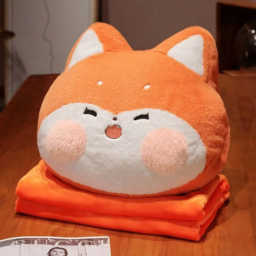 Cute with Blanket Warm Hand Throw Pillow Cat Rabbit Pillow Blanket Soft Anime Plush Hand Warmer Pillow Home Decoration