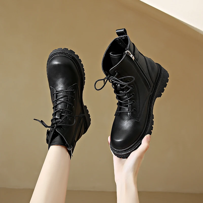 New Arrival wygodne modne buty damskie z okrągłym noskiem wygodne ciepłe zimowe antypoślizgowe zwiększające codzienne buty Doc Martens