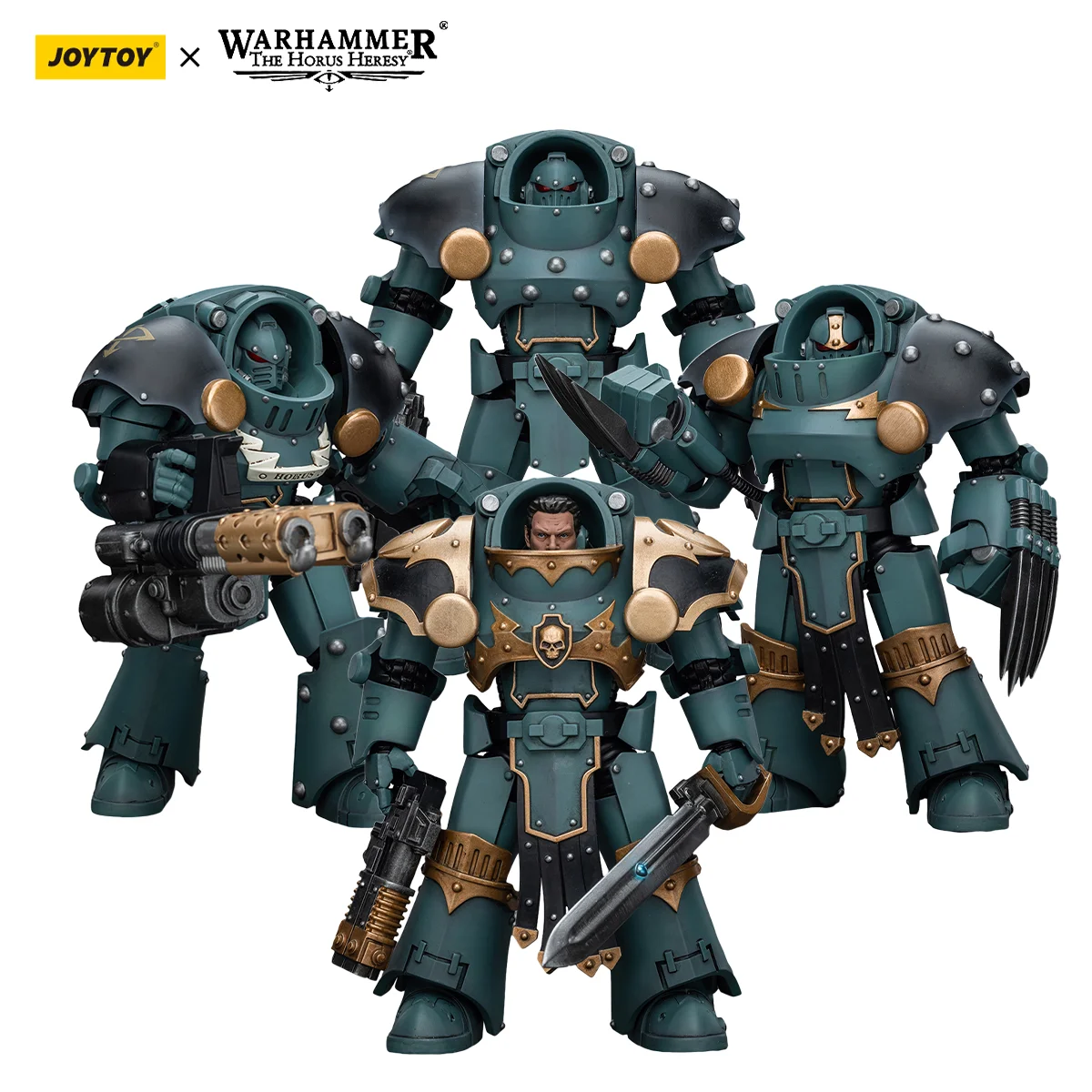 [EN STOCK] JOYTOY Warhammer 30K 1/18 figura de acción Sons Of Horus Tartaros Terminator Squad 4 Uds Anime modelo militar