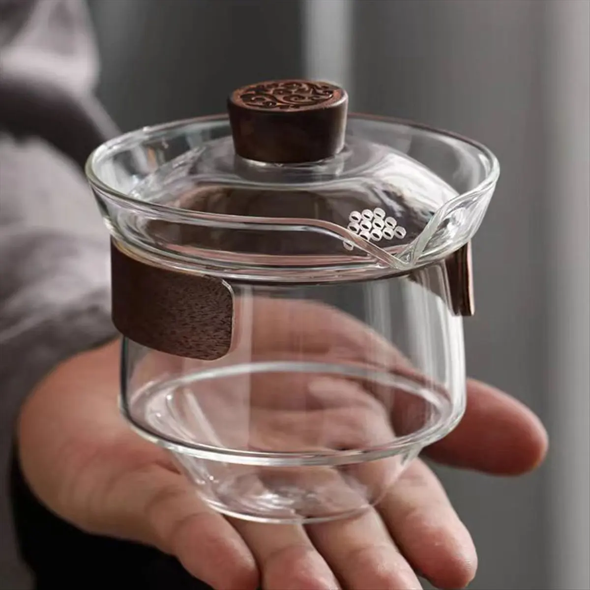 كوب زجاجي عالي السيليكون مع غطاء كوب خشبي عازل للحرارة وعاء شاي صيني طقم أدوات شاي للسفر 200 مللي #4