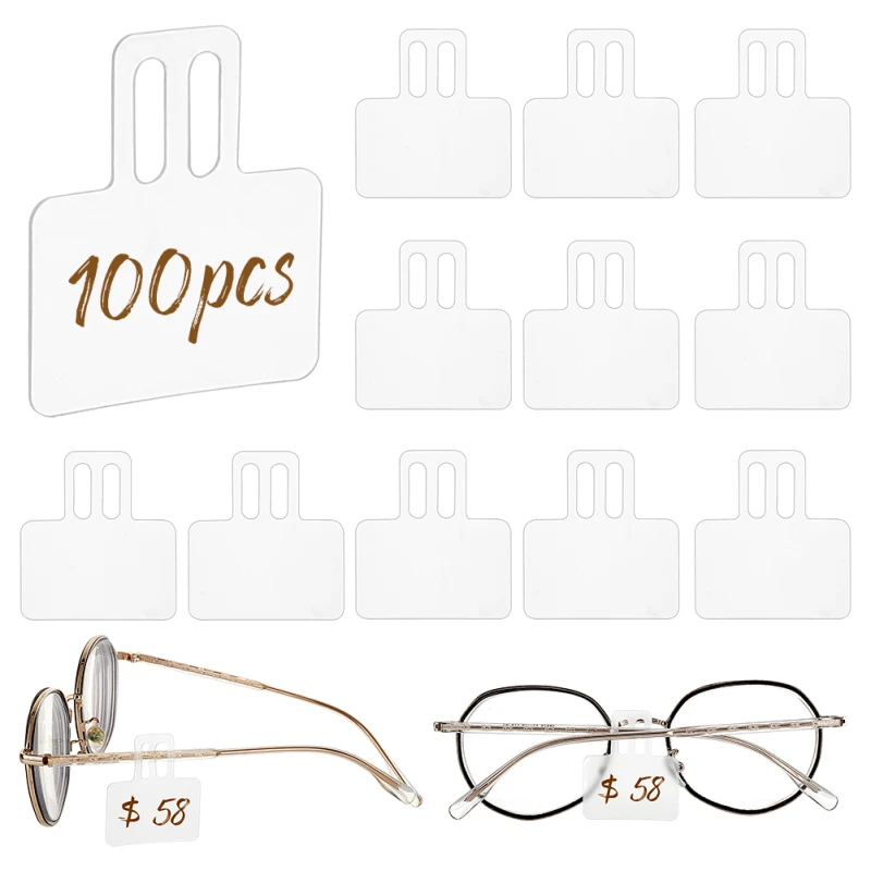 100 pcs Transparent Price Tags Sleeve for Glasses Slip-on Eyeglasses Protector Label Tag Holder for Spectacle Frames