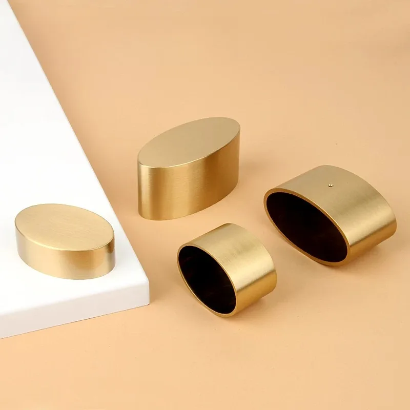 Pure copper oval copper foot cover rectangular rounded brass sofa chair stool new Chinese solid wood furniture copper parts