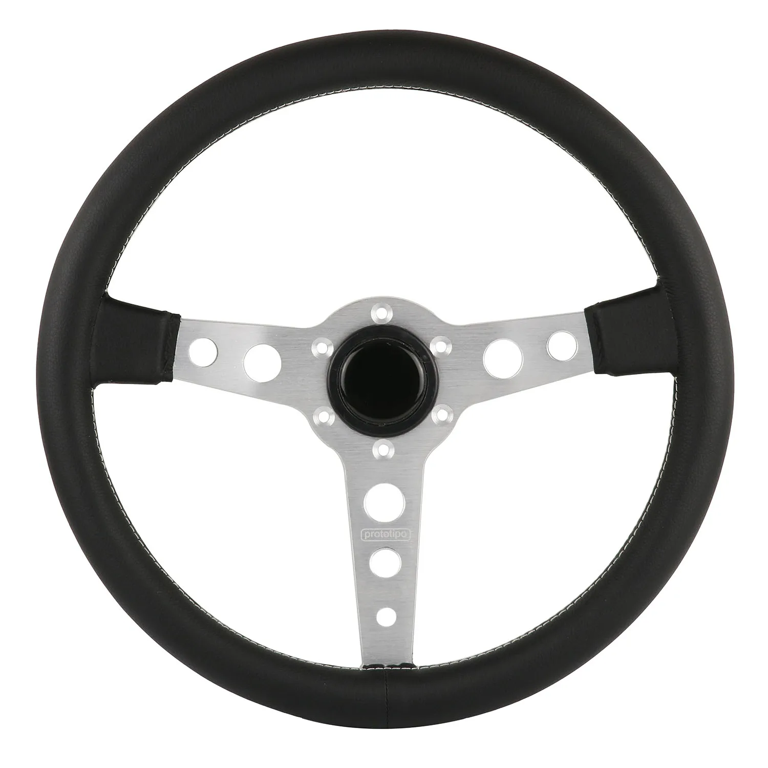 350mm Prototipo Black/Silver Real Leather Steering Wheel