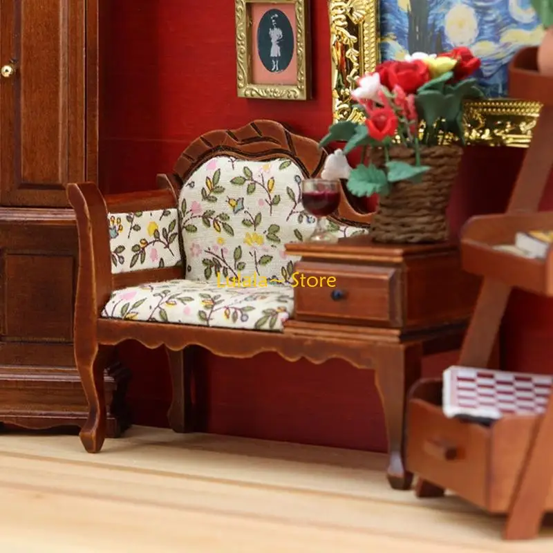 Y4QA Chaise longue in miniatura in legno 1 Case delle bambole vittoriane in 12