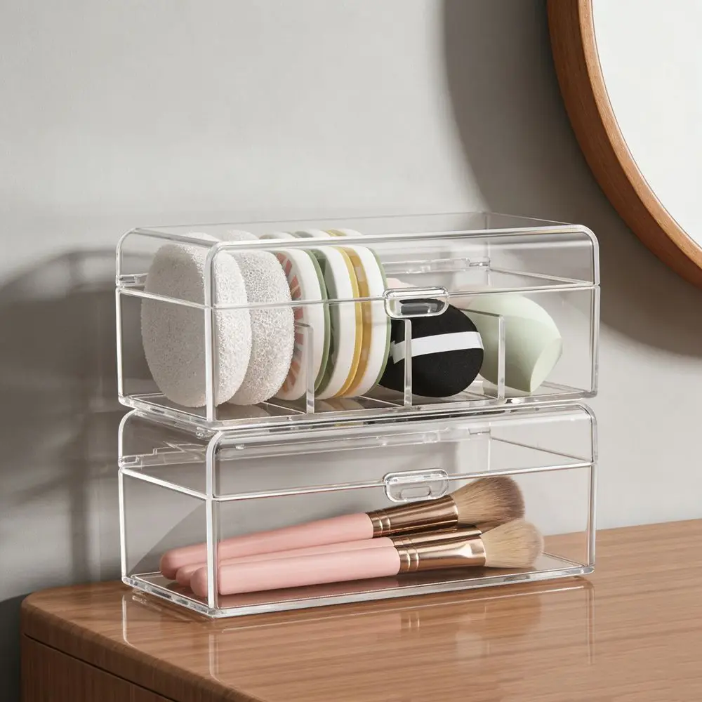 Support de pinceaux de maquillage en plastique transparent anti-poussière, boîte de rangement grande capacité avec couvercle, organisateur d'élastiques à cheveux et de pinceaux