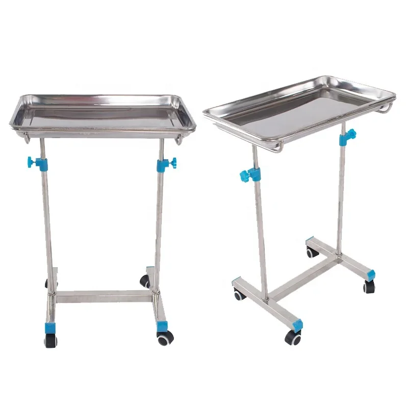 

Stainless Steel medical trolley Hospital Tray Cart Height Adjustable Surgical Instrument drug medicine Cart