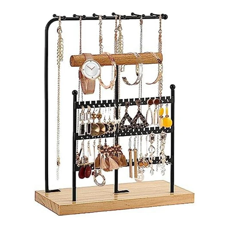 

1 PCS Jewelry Organizer Stand Jewelry Display Stand Metal+Wood For Earring,Storage Display Rack