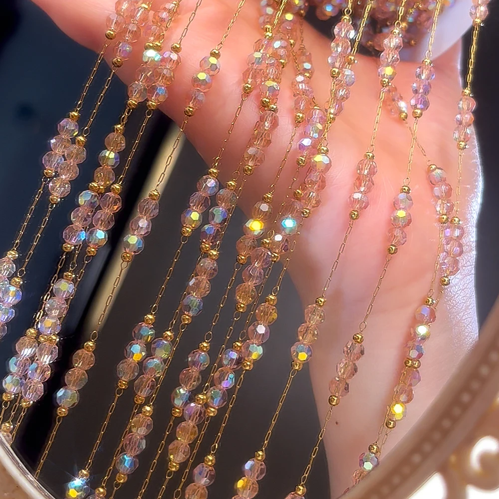 Stainless Steel Chain Dazzle Champagne Beads Chain for DIY Tassel Chain Handmade Necklace Bracelet Costume Matching Chain