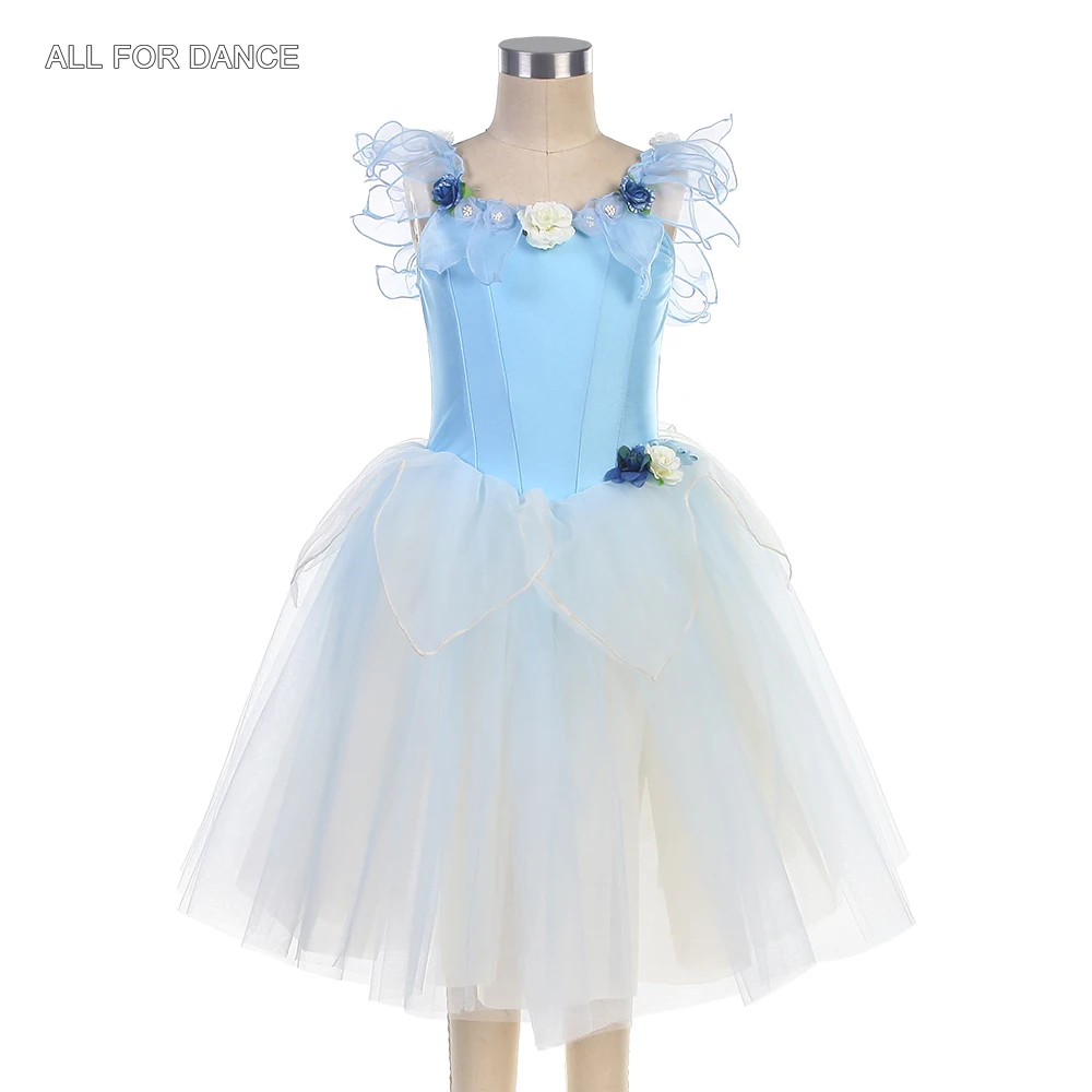 

24076 Off the Shoulder Long Ballet Tutu Sky Blue Romantic Tutus Female Ballerina Dancing Dress Spandex Dance Clothes for Girls