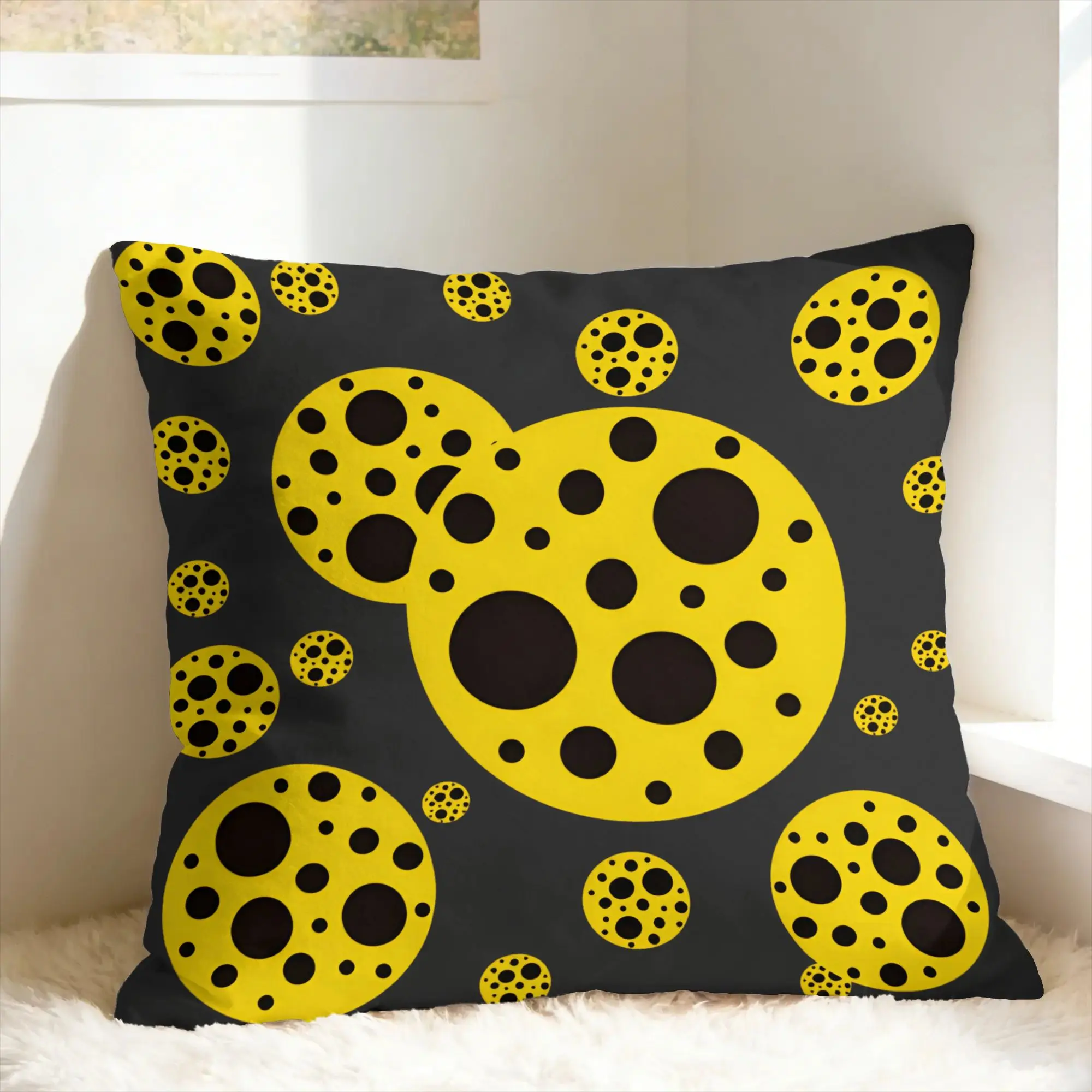Yayoi K-Kusama yellow and black polka dot Pillow Case  Soft Pillow Cover For Sofa Car Home Decor Cute Funny Pillowcases