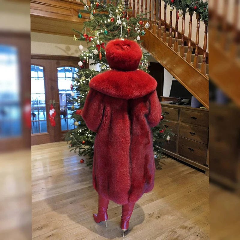 Big Lapel Red Fox Fur Coats Women Winter Luxury Full Pelt Outertwear Thicken Warm Long Sleeve Vintage Real Fox Fur Jacket Female