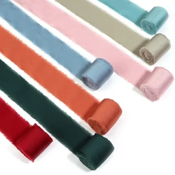 4CM Handmade Frayed Edged Satin Chiffon Silk Ribbon For Wedding Invitation Wrapping Bouquets Birthday Party Decorations Gifts