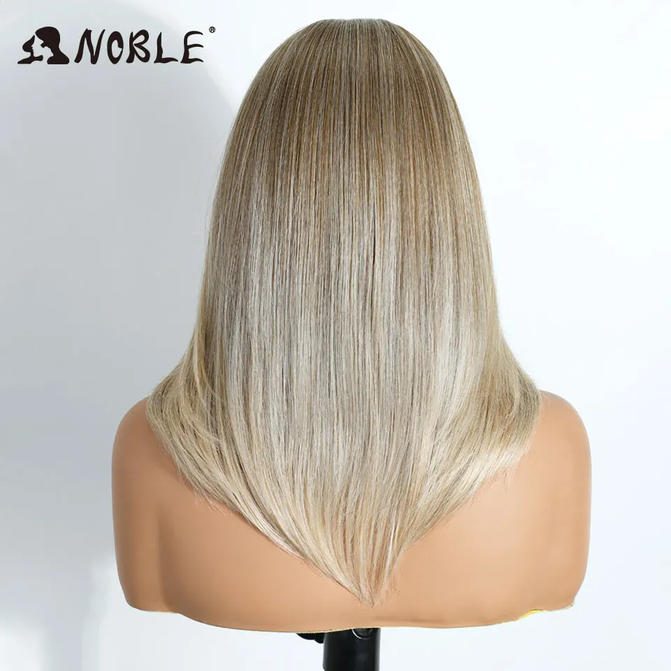 Edle synthetische Lace-Front-Perücken für Damen, 16 Zoll, 13x3, mit freiem Scheitel, vorgezupfte Bob-Perücken, gerade, geschichtet, Ombre-Braun, Lace-Front-Perücke – Detail 5