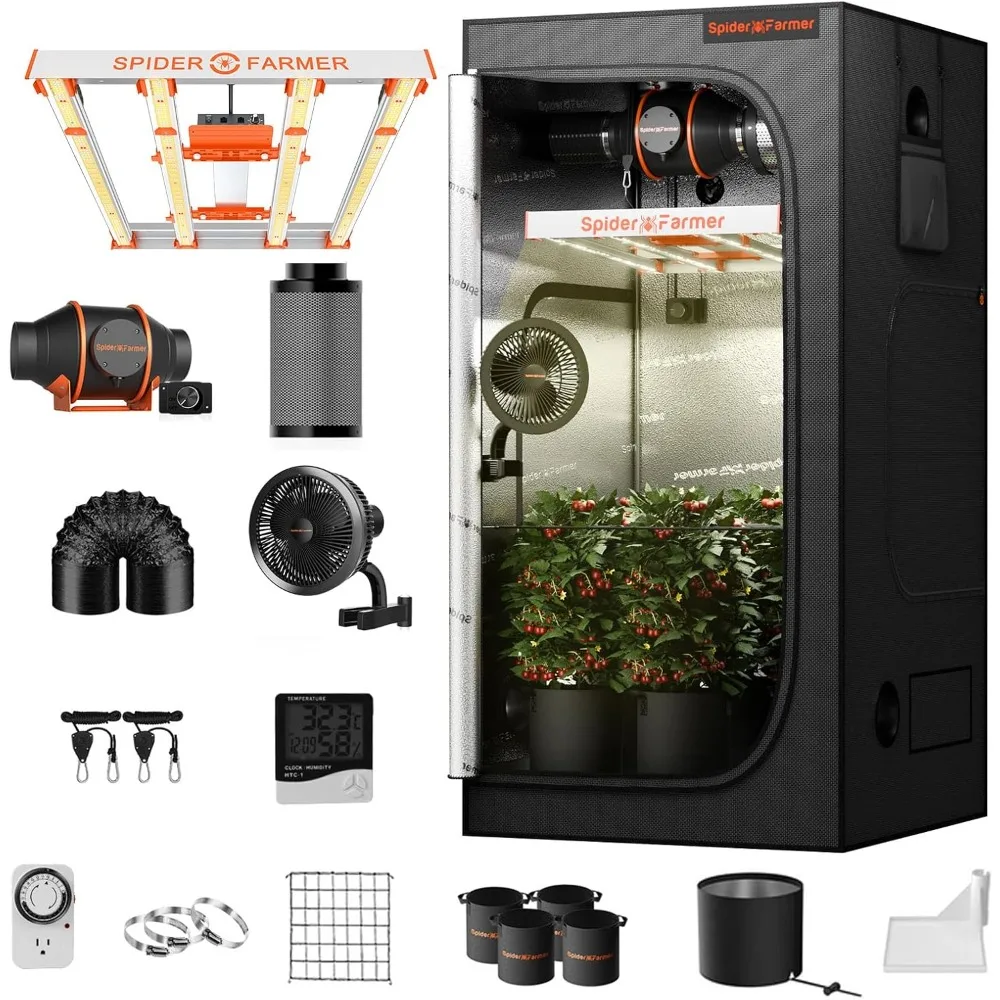 

3x3x6ft Grow Tent Kit, LED Grows Light Full Spectrum Grow Tent Complete System, Canvas 4" Ventilation System &6'' Clip Fan