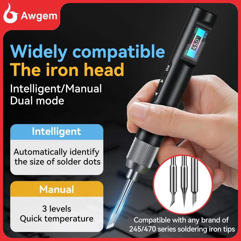 Awgem SJ1 C245 C210 Smart Electric Soldering Iron 100W Portable USB Constant Temperature Soldering Station Welding Tool