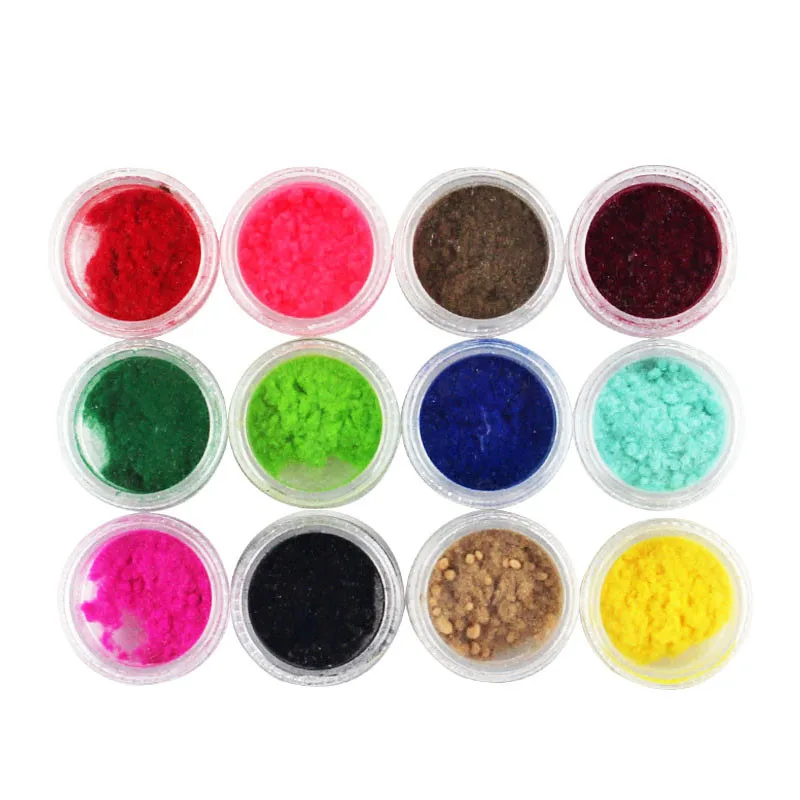 12 Color/Set Flock Velvet Nail Powder Pigment Colorful Glitter Dust Winter Manicure UV Gel Polish for Nails DIY Decoration Tips