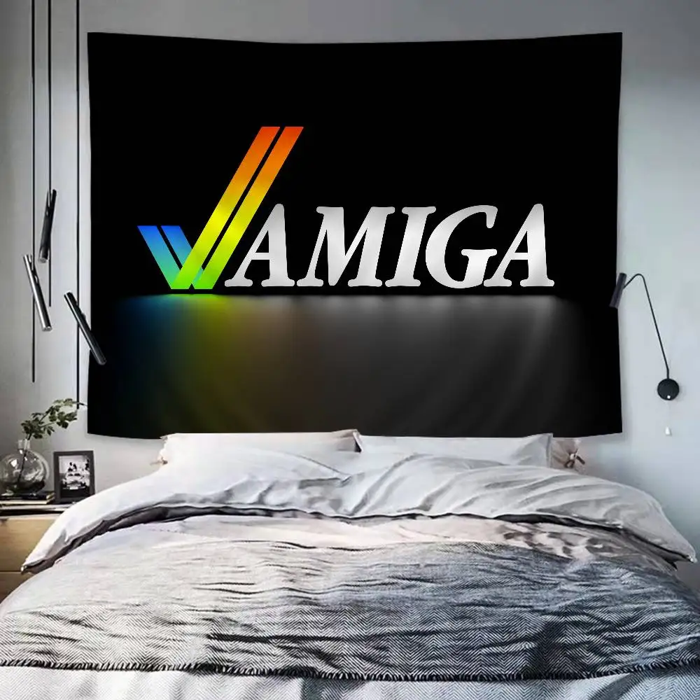 Amiga Logo Anime Tapestry Hippie Flower Wall Carpets Dorm Decor Wall Hanging Home Decor