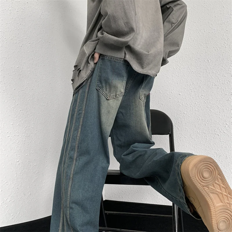 

2024 Spring Men's Straight Jeans Wide Leg Jeans Button Up Multi-Use Fashion Denim Loose Trousers New Fall Winter Clothing P179