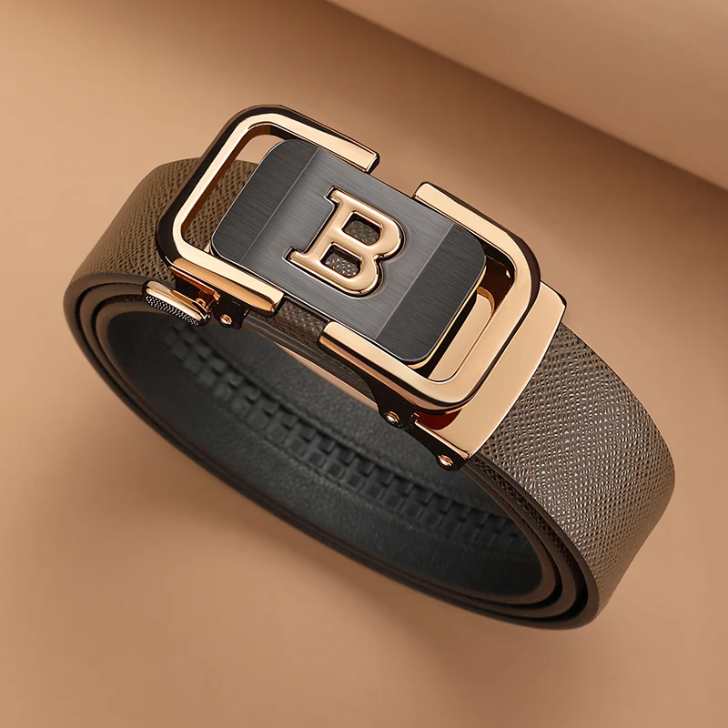 

Casual Fashion Coffee B Letter Belt Men's Automatic Buckle High Quality Luxury Famous Brand wide Belt Croskin Cintos Masculinos