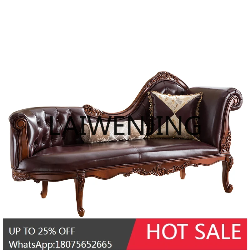 RWJ Solid Wood Leather Chaise Longue