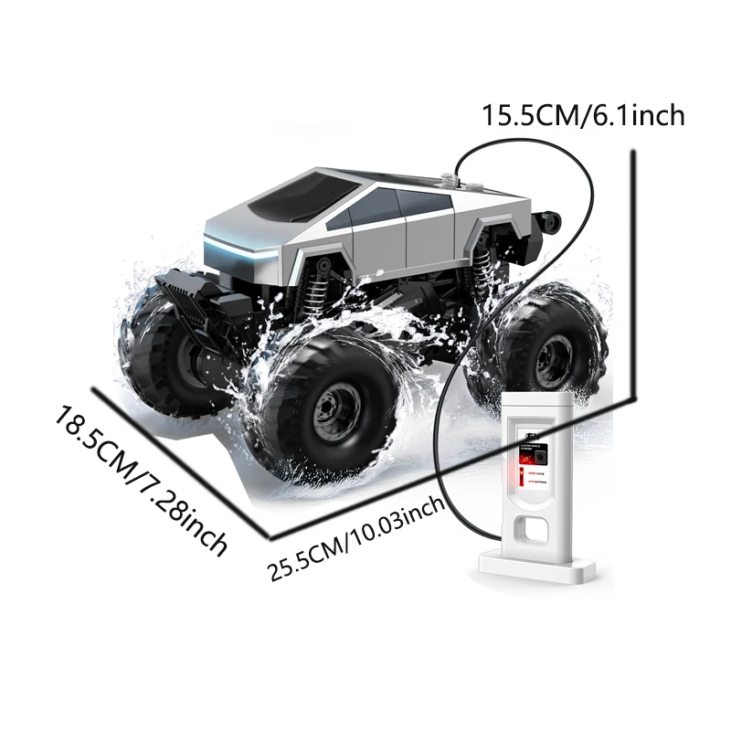 Voiture télécommandée amphibie, Cybertruck tout-terrain à quatre roues motrices Tesla RC, voiture télécommandée jouet pour enfants