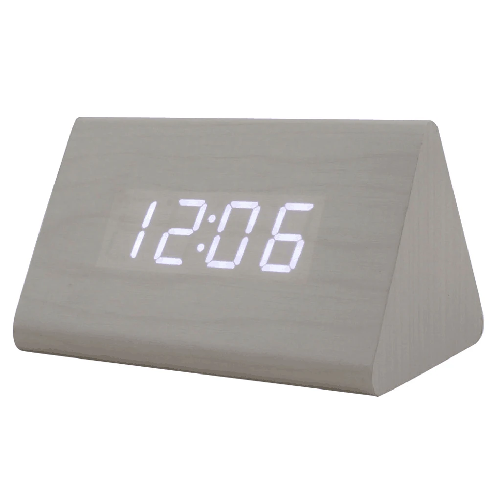 

Unique Exquisite LED Wooden Clock Brown Wood Green Light Modern Design Alarm Snooze Control Thermometer