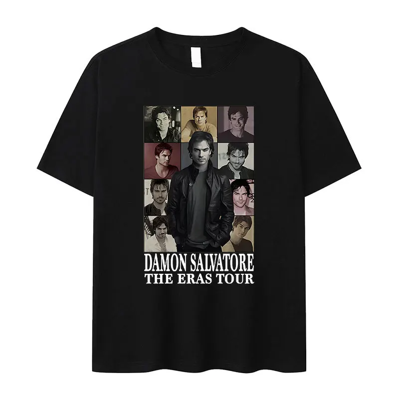 Damon Salvatore The Eras Tour Graphic T Shirt Men's High Quality Retro Fashion T-shirts Man Casual 100% Cotton Oversized T-Shirt