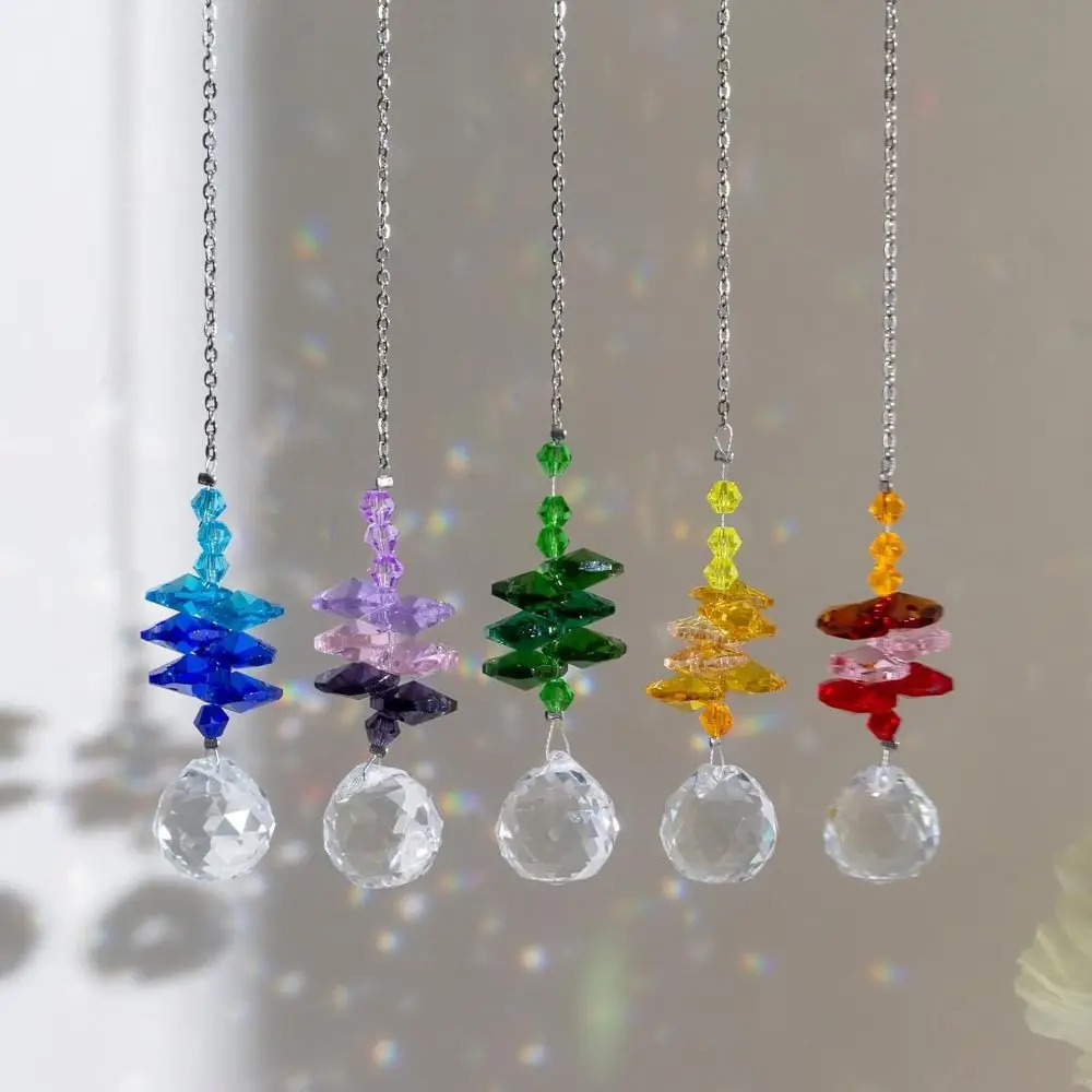 

5Pcs Garden Decoration Hanging Crystal Wind Chime Rotating Colorful Sun Catcher Exquisite Prism Pendant Blessing