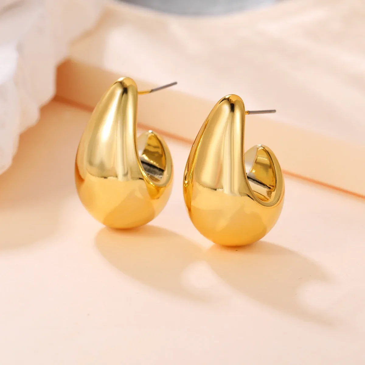 Vintage Chunky Dome Drop Earrings For Women Gold Plated Stainless Steel Thick Teardrop Earring Statement Wedding Jewelry Gifts