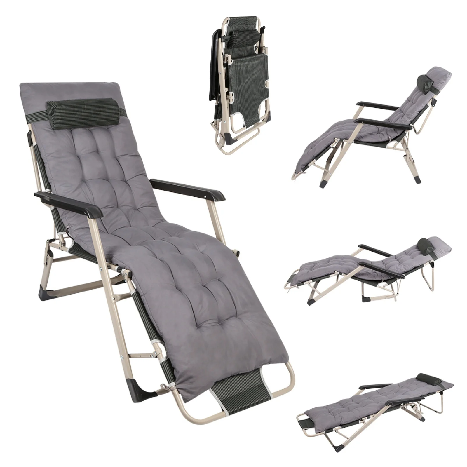 Tumbona plegable, tumbona de jardín, tumbona de jardín con respaldo ajustable, silla de relajación con cojín