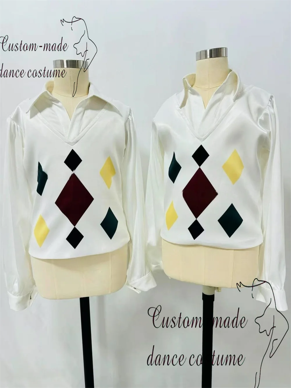 Million Joker mannelijke variaties balletkostuum privé op maat wit gekleurd diamantvest shirt met lange mouwen wedstrijdjurk