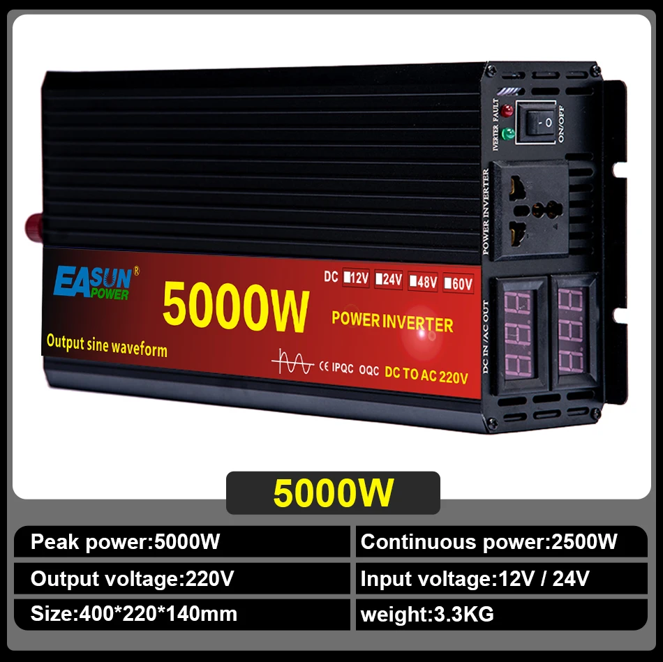 Easun Power String Inverter 3kw 12V 24V Dc To AC 2000W 3000W 4000W 5000W Car RV Power Pure Sine Wave Inverter