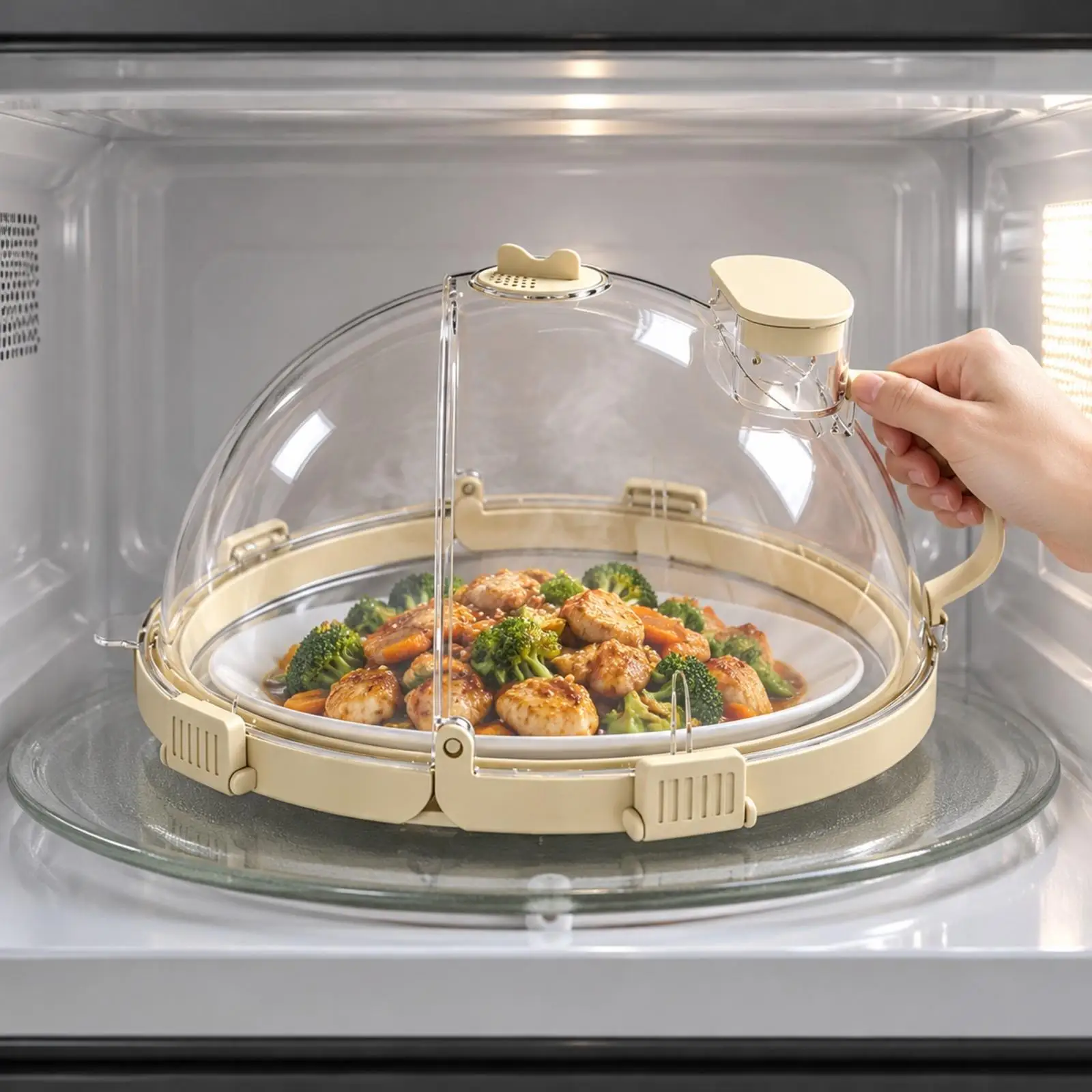 Heat Resistant Microwave Cover for Food Splatter Guard Transparent Dome Lid with Side Handle for Microwave Oven Reheat Meal Prep