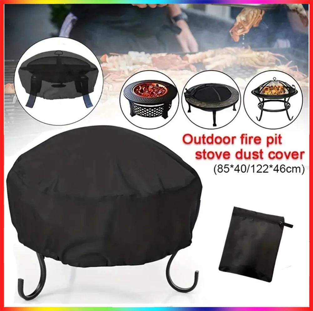 

Outdoor Garden BBQ Grill Cover Waterproof Dustproof Round Black Fire Pit Stove BBQ Protection Covers Portable Oxford Cloth Bag