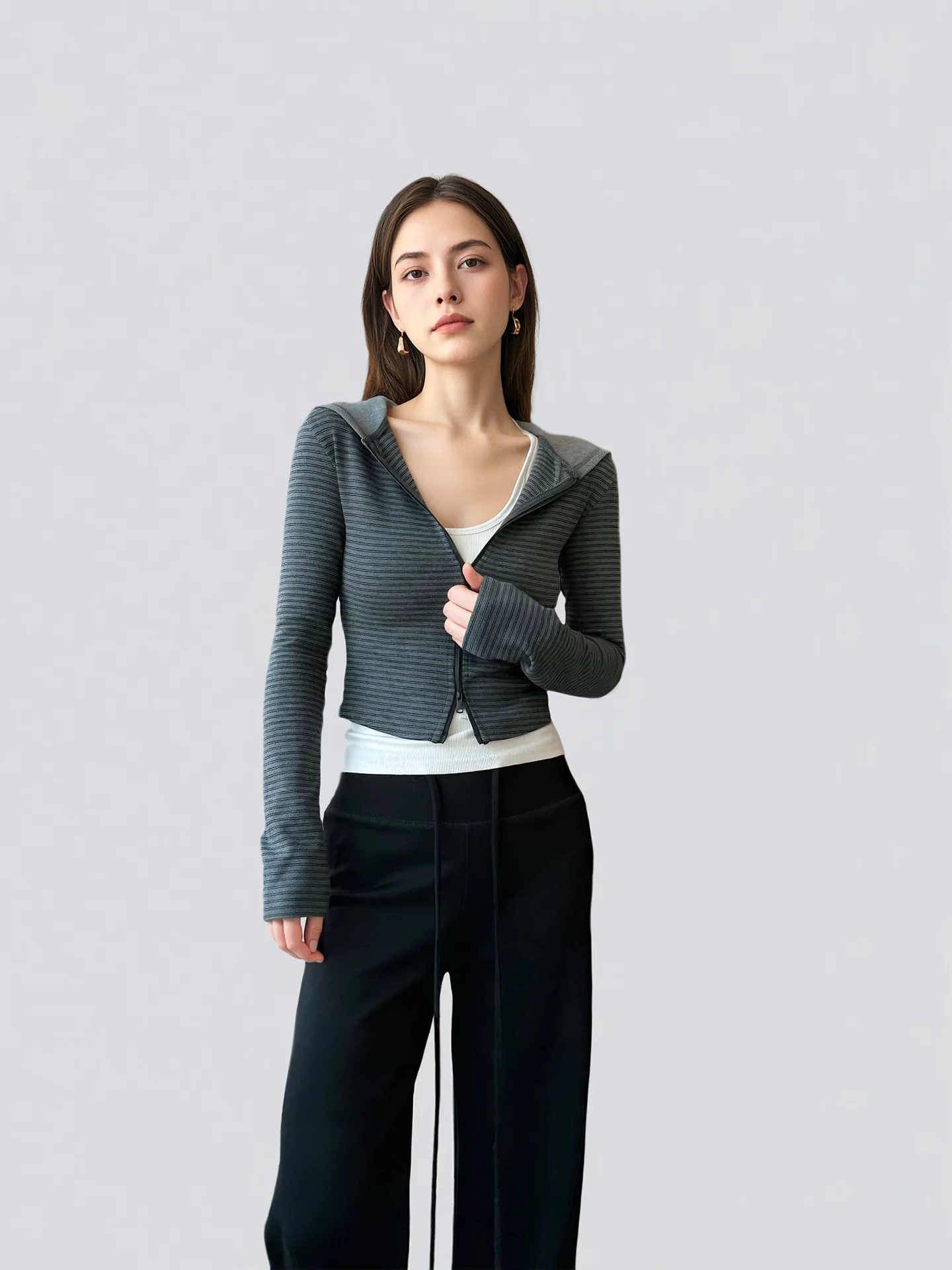 

ay Striped Slim Fit Hoodie Women's American Retro ort Zipper Top Open Cardigan Sweatirt Jaet ANGJIA Spring 2026