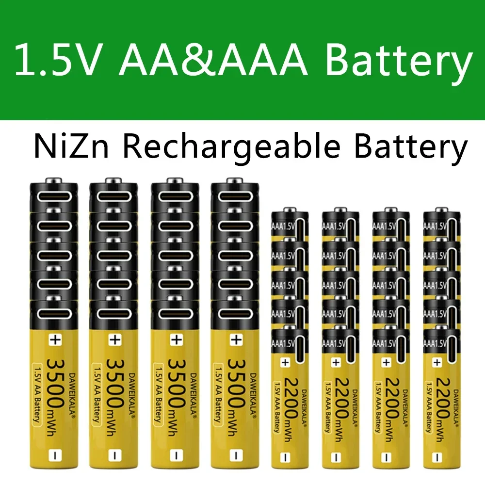 AA AAA Battery 1.5V AAA AA Rechargeable battery NiZn Battery Stable performance camera toys light batteries Type-C fast charging